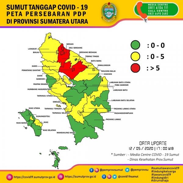 Peta Persebaran PDP di Provinsi Sumatera Utara 12 Mei 2020 